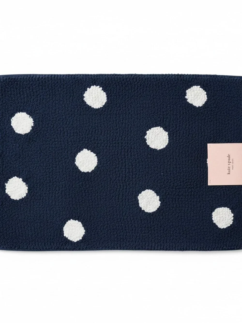 KATE SPADE Bath Rug 17x24in Navy/White 100% Cotton Polka Dot NEW
